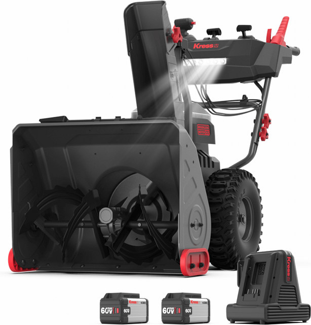 Kress Akku-Schneefräse KG470 60 V Zweistufiges Komplettset in Schwarz mit 2 x 4.0 Ah Akkus, Ladegerät und LED-Licht - Bild 1