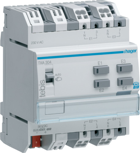 Hager TXA304 Digitales I/O Erweiterungsmodul, 4 Kanäle, Weiß, B: 71 mm, T: 69 mm, H: 90 mm - Bild 1