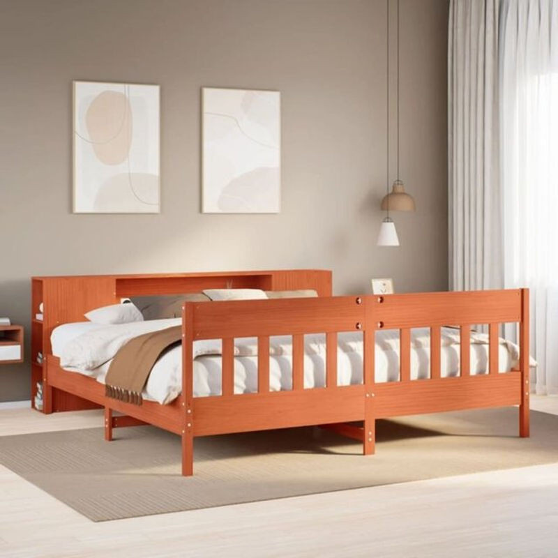 Massivholzbett aus Kiefer mit Regal von Vidaxl in Braun, Landhaus und Modern Stil, B/T: 200 x 200 cm - Bild 1