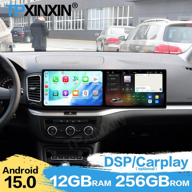 Aotsr Dual-Screen Android Autoradio für Volkswagen Sharan 2012-2019 mit GPS-Navigation und Touchscreen in Schwarz - Bild 1