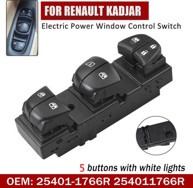 Malcayang Fensterheber Schalter Vorne Links mit weißem LED-Licht für Renault Kadjar 2015-2021 Weiß - Bild 1