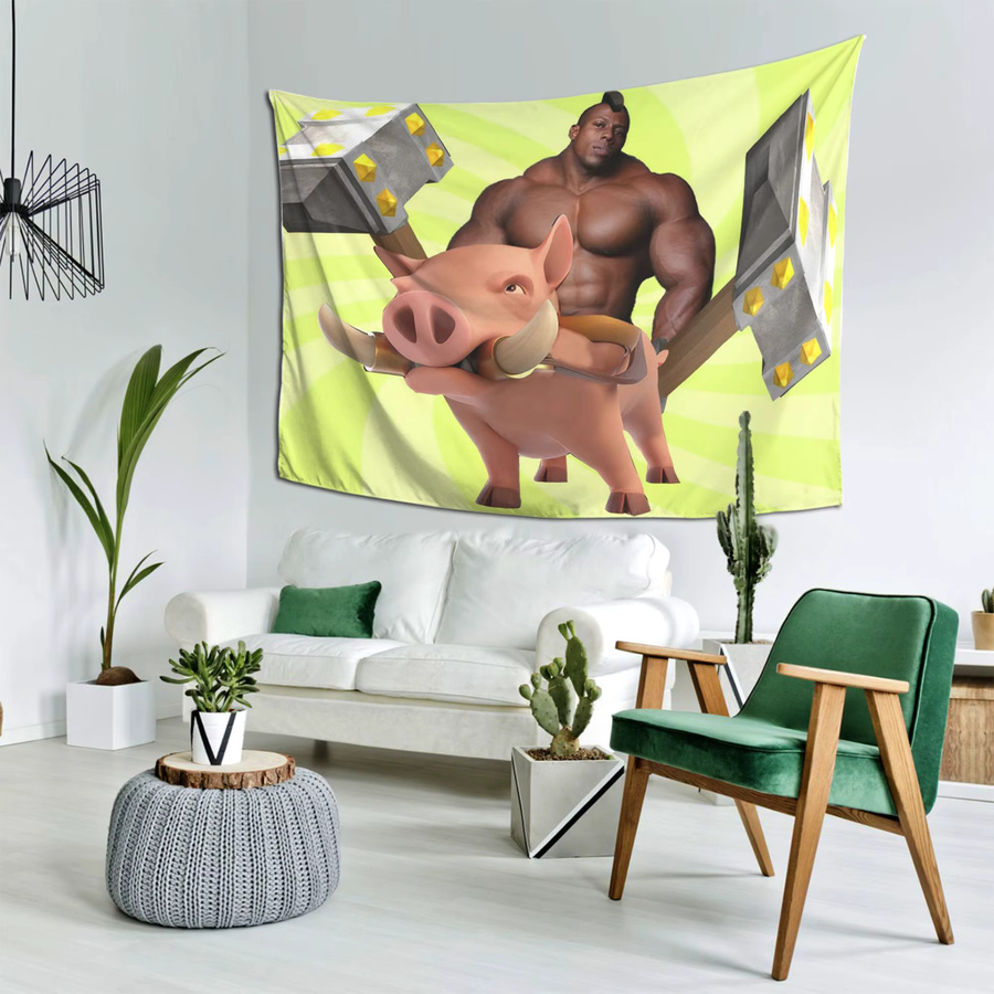 VIKAMA Wandteppich Modifizierter Wildschwein-Ritter Lustiger Wandbehang Stammeskonflikt Parodie Multicolour - Bild 3