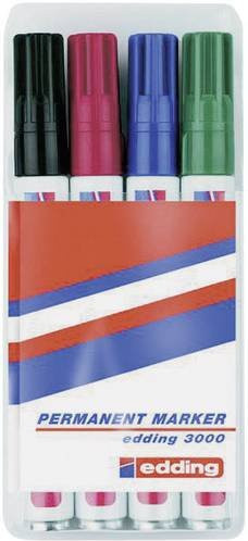 Edding 3000 Permanentmarker Set mit Bullet-Spitze in den Farben Schwarz, Rot, Blau, Grün, Weiß und Multicolour - Bild 1