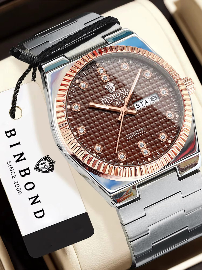 BINBOND Armbanduhr Quarz, Edelstahl, Schwarz, Bicolor, Herren - Bild 7