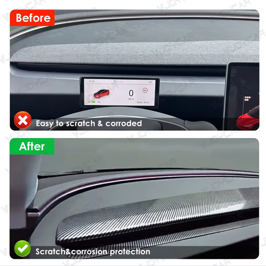 VJOYCAR Armaturenbrett aus echter Kohlefaser für Tesla Model 3 Highland und Model Y Juniper, Farbe: Schwarz - Bild 3