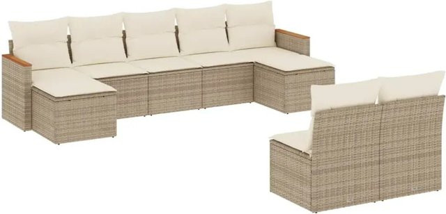 vidaXL 9-tlg. Garten-Sofagarnitur in L-Form aus Poly-Rattan in Beige mit Kissen und Stauraum - Bild 1