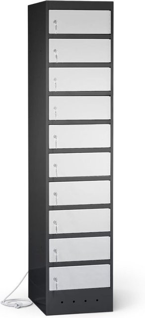 rotstahl Laptopschrank mit 10 Fächern aus Stahlblech, Korpus Anthrazitgrau und Türen Hellgrau, B: 40 cm, H: 180 cm - Bild 1