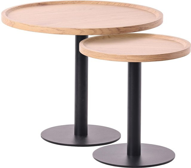 CLP 2er Set Beistelltische Aspen mit runder Holzplatte und matt-schwarzem Metallgestell in Braun und Schwarz - Bild 1