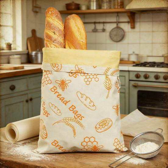 Großer Brotbeutel aus atmungsaktiver Baumwolle, wachsbeschichtet, beige, wiederverwendbarer Brotaufbewahrungsbeutel von yinxinyuey - Bild 2