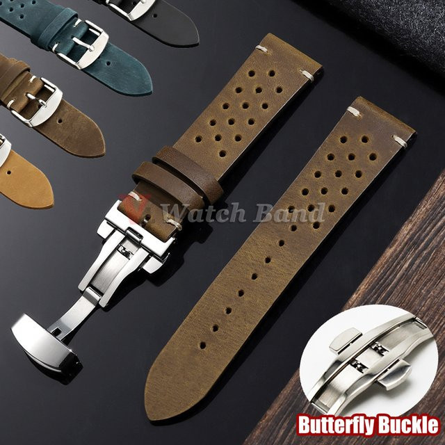 nxalp Uhrenarmband Rindsleder, Schmetterlingsschnalle, Unisex - Bild 1