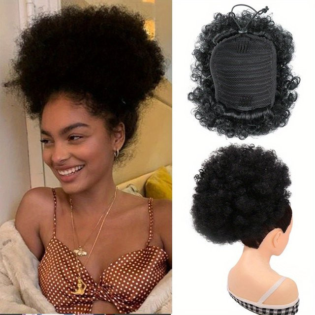 JIAMEISI Afro Puff Kordelzug-Pferdeschwanzverlängerung, Schwarz, Damen - Bild 1