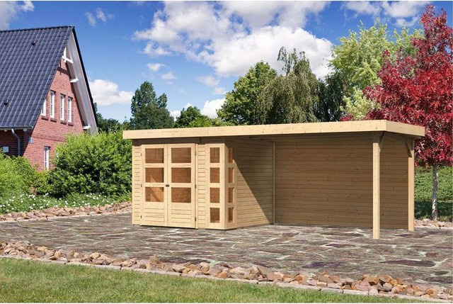 Karibu Holz-Gartenhaus Sölve Natur Flachdach Unbehandelt B/T/H: 238 x 213 x 211 cm - Bild 1