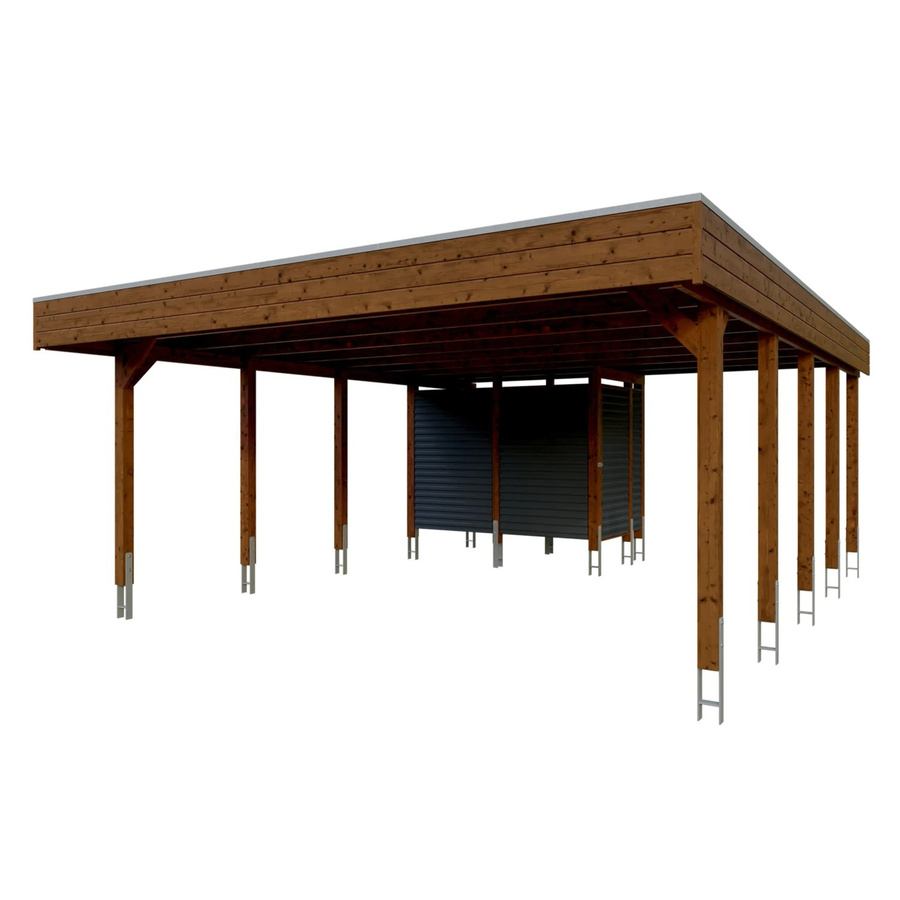 Skan Holz Doppelcarport Friesland Set 14 mit Abstellraum, B/T: 557 x 708 cm, Nussbaum Braun - Bild 2