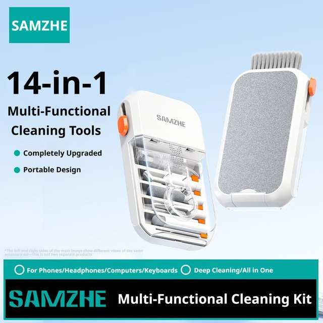 SAMZHE 14-in-1 Reinigungsset in Weiß für Tastatur, Digitalkamera, Kopfhörer und Handy - Bild 1