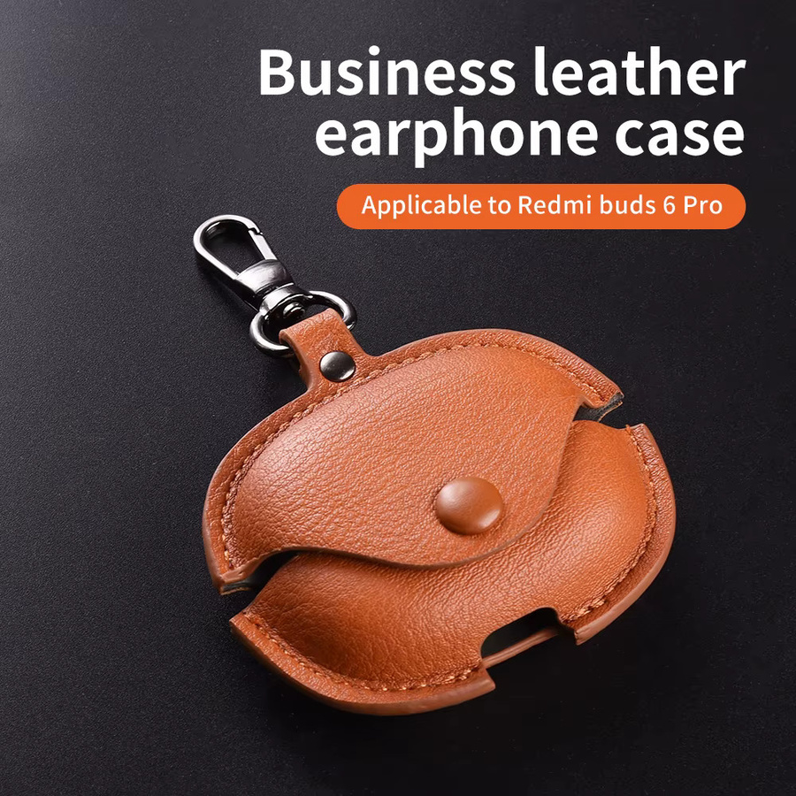 Retro Lederhülle für Xiaomi Redmi Buds 8 Pro in Braun mit Haken - Bild 2