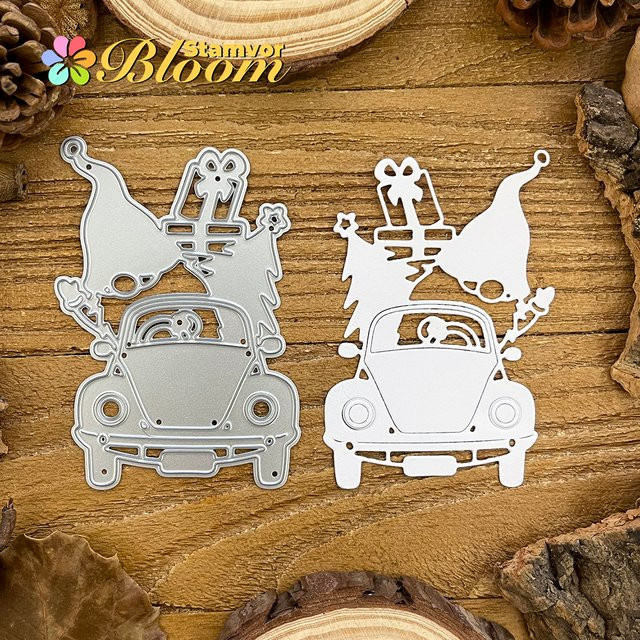 Metall-Stanzform LKW mit Happy Gnome für Scrapbooking und dekorative Prägung in Silber - Bild 1