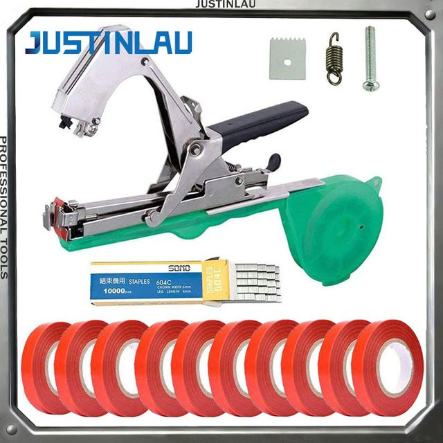 JUSTINLAU Set für die Gartenpflege mit manueller Zweigbindemaschine, Bindetape und Rankwerkzeugen in Gelb - Bild 1
