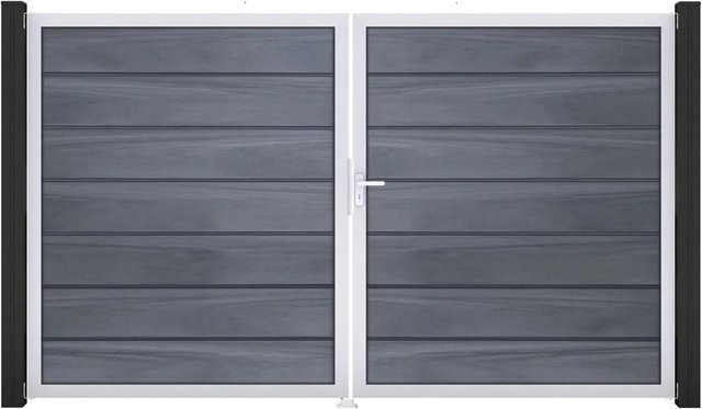 GroJa Grande Steckzaun Tor Premium DIN Rechts EV1 Doppel-Tor in Steingrau aus Aluminium und BPC - Bild 1