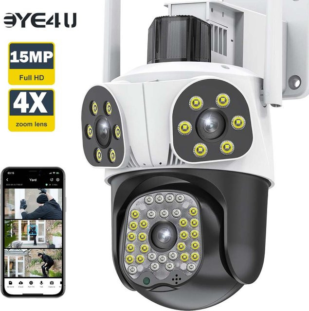 Eye4U WiFi Outdoor PTZ Überwachungskamera mit 15MP Triple-Lens, Drei-Bildschirm-Ansicht und Motion Tracking in Weiß - Bild 1