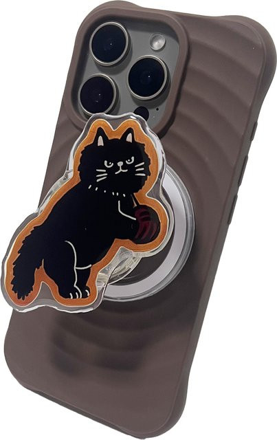 Schwarzer Katzen-Handyhalter mit Wollball als Griptok-Halterung für iPhone 17 Pro Max Hüllen - Bild 1
