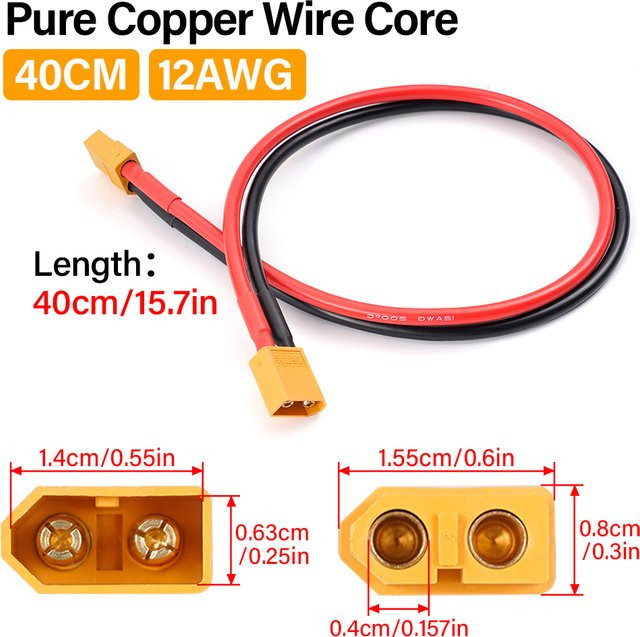 JAKYLOVE XT60 Stecker Adapter Set mit verzinntem Kupferdraht in Rot, Länge: 40 cm oder 60 cm - Bild 1