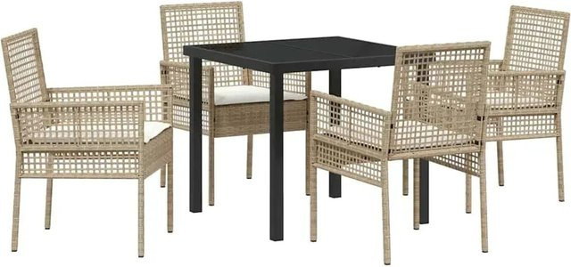 vidaXL 5-teiliges Garten Esszimmerset aus Poly Rattan mit Kissen in Beige - Bild 1