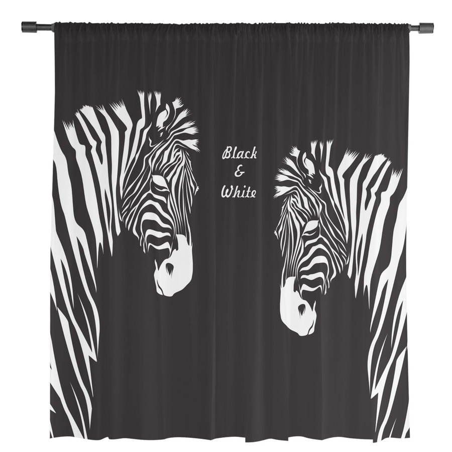 Transparente Zebra-Vorhänge in Schwarz aus Tüll, Voile und Organza für Wohnzimmer und Küche, Breite: 135 cm, Höhe: 137 cm - Bild 3