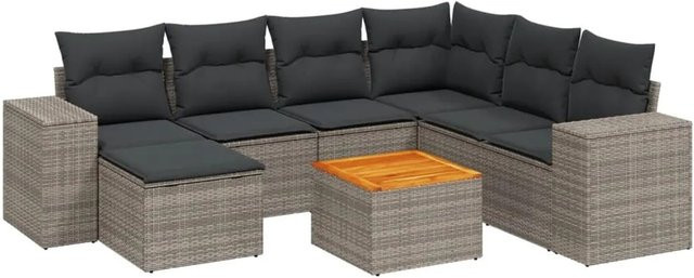 vidaXL 8-tlg. Garten-Sofagarnitur in L-Form aus grauem Poly-Rattan mit Kissen und pulverbeschichtetem Stahlgestell - Bild 1