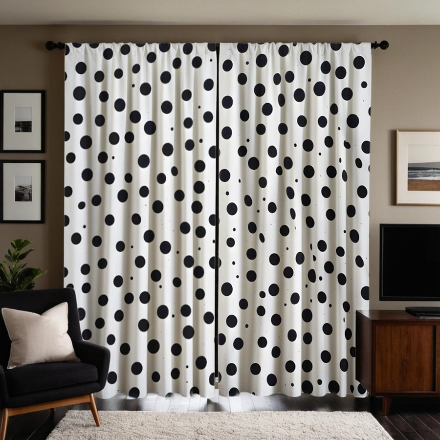 2er-Set dekorative Vorhänge mit Polka Dot Muster in Schwarz und Weiß, halbtransparent, moderner Stil, B: 132 cm, H: 160 cm - Bild 4