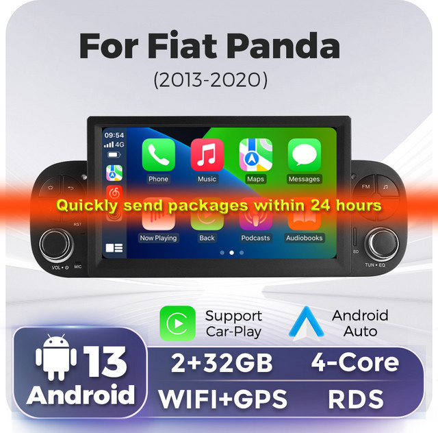 NAVIFANS Multimedia Radio für Fiat Panda 2013-2020 mit Android Auto, Apple CarPlay, Bluetooth und GPS Navigation in Schwarz - Bild 1