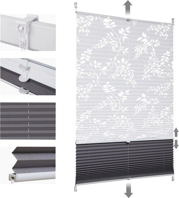Sekey Doppelplissee Day&Night Verdunkelung ohne Bohren, Farbe Grau, B: 60 cm, H: 120 cm - Bild 1