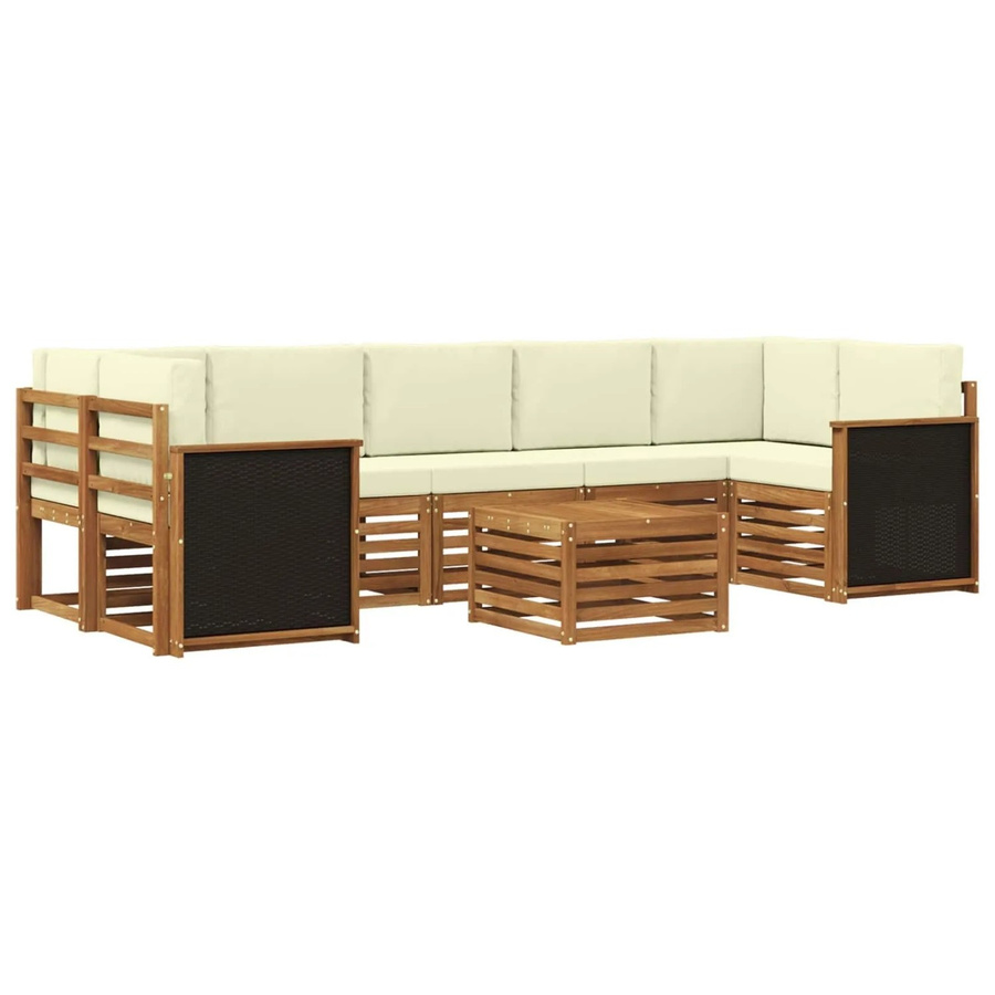vidaXL Outdoor-Sofagarnitur aus Massivholz Akazie in Natur und Creme, 8-teiliges L-Shape Set mit Polstern und Armlehnen - Bild 2