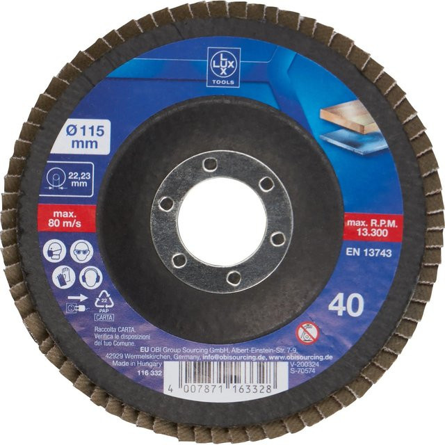 LUX-TOOLS Fächerschleifscheibe Multi Ø 115 mm K40 für Metall, Mehrfarbig - Bild 1