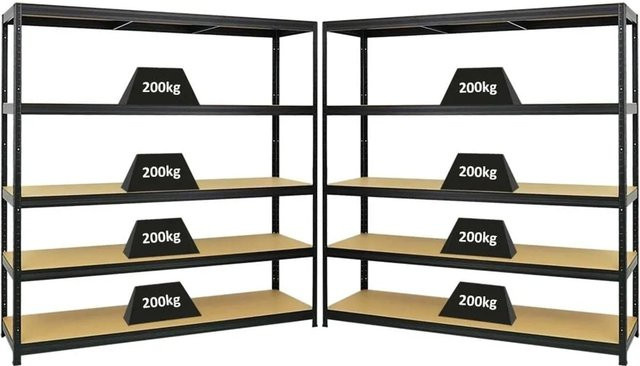 2er Set PROREGAL Schwerlastregal Giant Elephant Schwarz mit verstellbaren Fachböden aus MDF und Metall, H x B x T: 180 x 180 x 45 cm - Bild 1