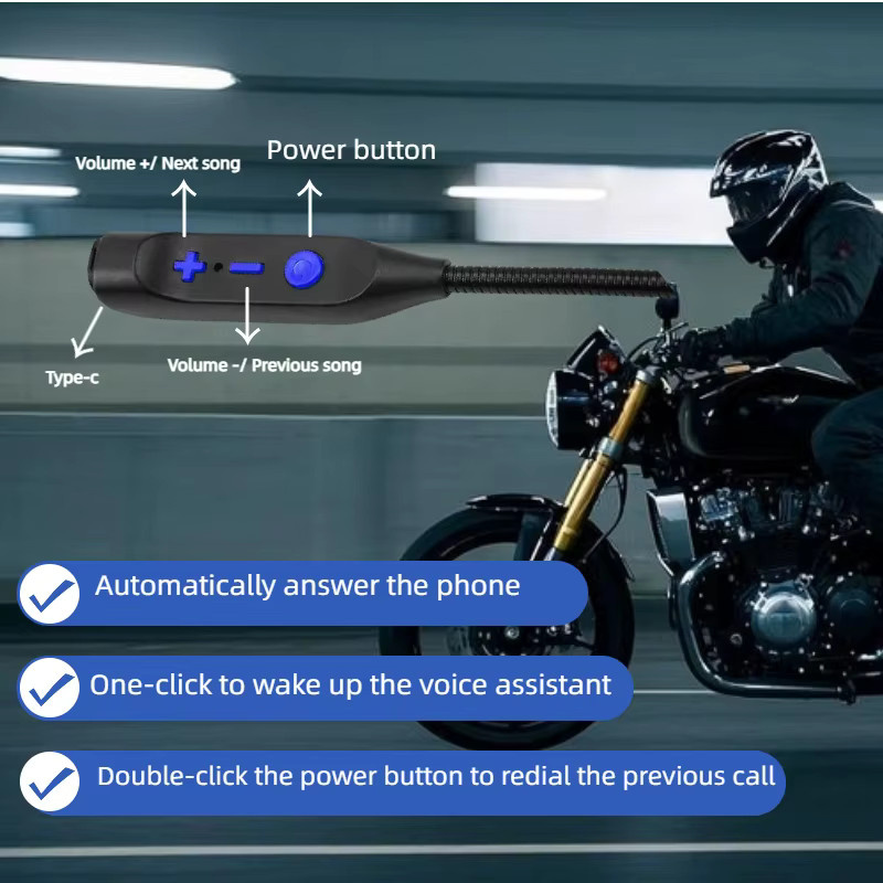 KIHOUS Bluetooth 5.3 Motorradhelm-Headset Wasserdichter Drahtloser Freisprechlautsprecher in Schwarz - Bild 2