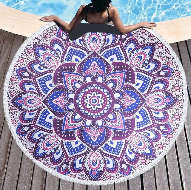 JMG Household Supplies Lotus Mandala Rundes Strandtuch aus Mikrofaser in Multicolour, Durchmesser: 150 cm - Bild 1