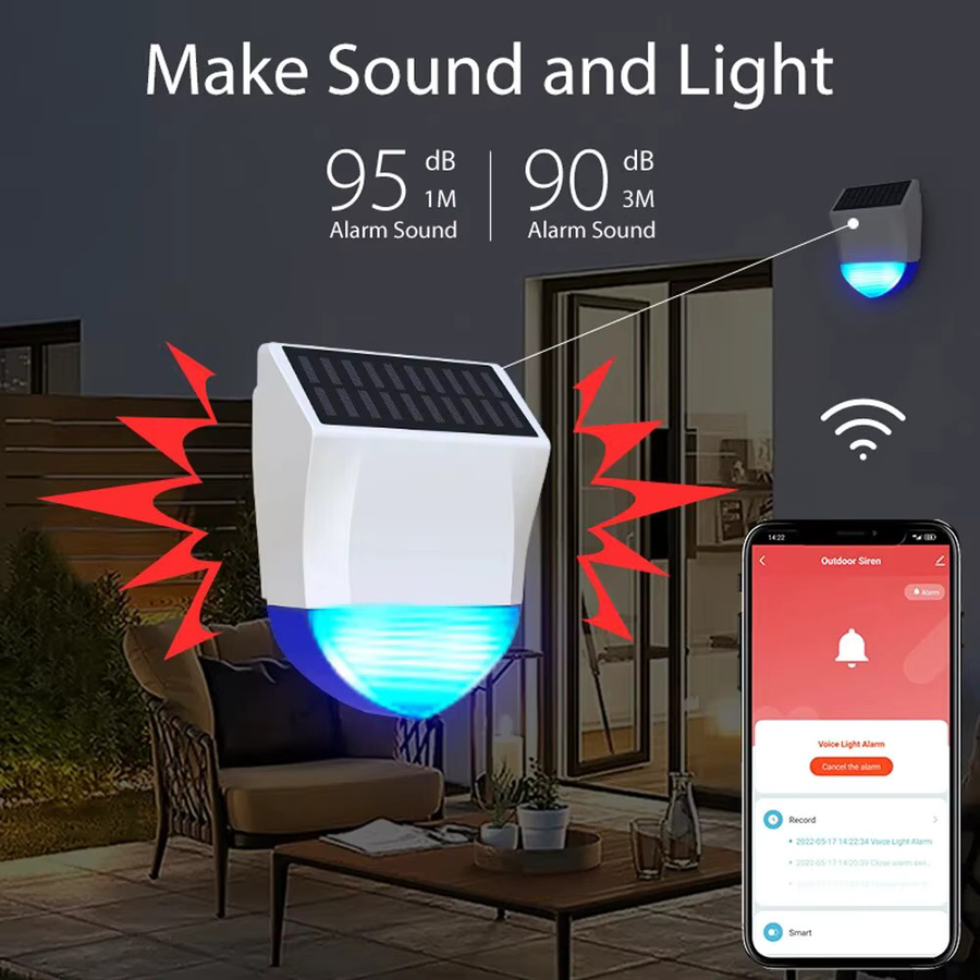 Tuya Smart Wasserdichte Outdoor Sirene mit Solar und USB Netzteil, Zigbee/Wifi Alarm mit 95dB und optionaler Fernbedienung, Weiß - Bild 4