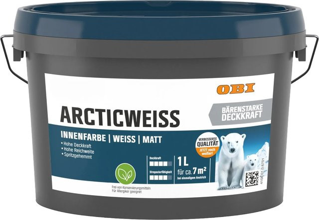 OBI Wandfarbe Arcticweiss Weiß Matt, 1 l - Bild 1