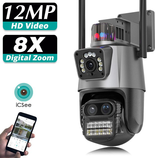 MvpSecam Outdoor WiFi Sicherheit Kamera mit 12MP 6K Auflösung, ICSee Smart Drei-Objektiv-System, 8X Zoom, PTZ und Auto-Tracking zur Videoüberwachung - Bild 1