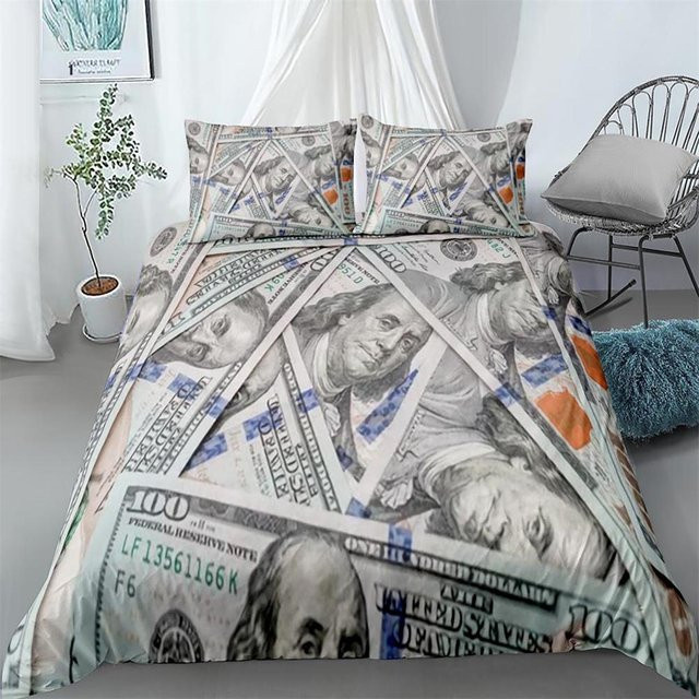 Bettwäsche-Set Your Warm Home mit Dollar-Muster in Grün, 3-teilig aus Polyester, King-Size, B/H: 210 x 210 cm, inklusive Kissenbezügen 50 x 70 cm - Bild 1