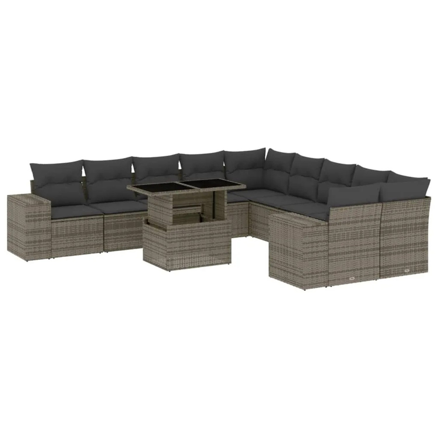 vidaXL 11-tlg. Garten-Sofagarnitur in U-Form aus Poly-Rattan in Grau mit Kissen und Armlehnen - Bild 2