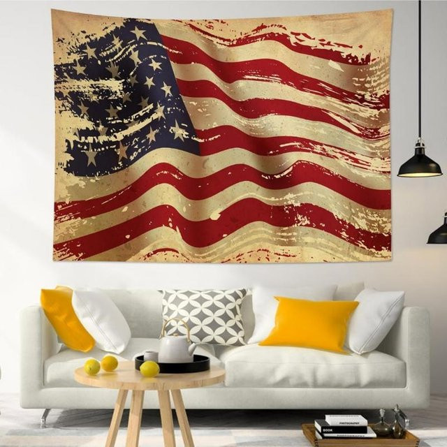 Amerikanische Flagge Wandteppich im Vintage Aquarell-Stil von JMG Household Supplies, Farbe Rot, B: 150 cm, H: 100 cm - Bild 1