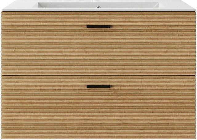 Vente-unique Einzelwaschtisch Sarone in Naturholz, Farbe: Beige/Weiß, Breite: 80 cm - Bild 1