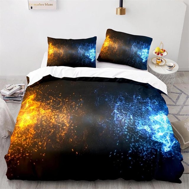 Bettwäsche Set Your Warm Home mit Feuer Muster in Blau, Orange und Grün, 2-teilig, B/H: 140 x 210 cm - Bild 1