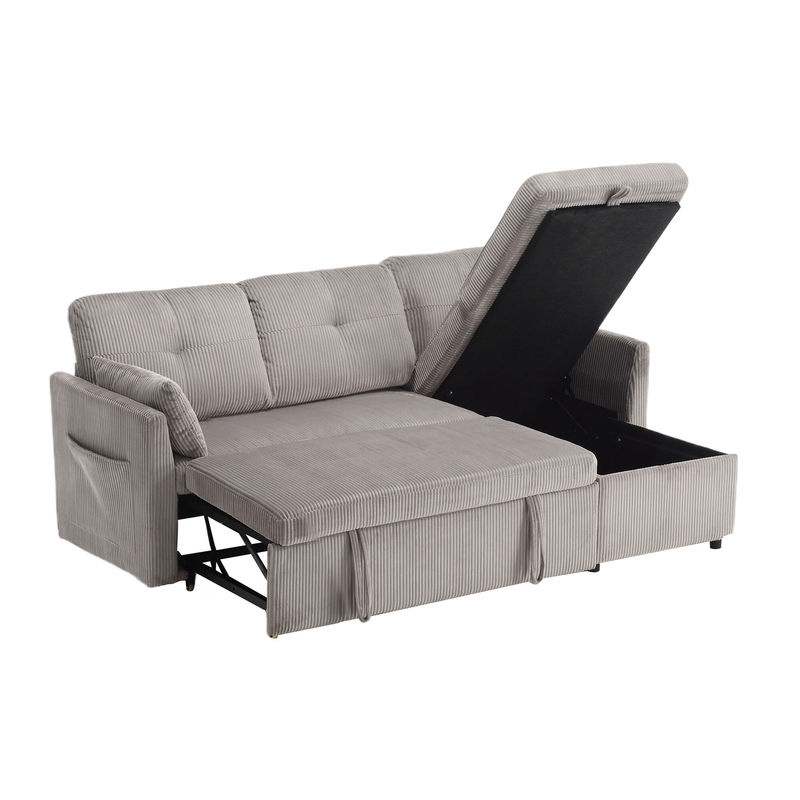 Aosom Ecksofa Schlafsofa aus Samt in Hellgrau mit L-Form, ausziehbarer Liegefunktion und Stauraum, B/T/H: 206 x 108 x 88 cm - Bild 2