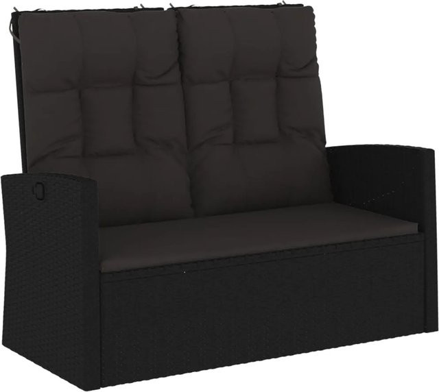 vidaXL Gartenbank mit Liegefunktion und Kissen in Schwarz aus Poly Rattan und Metall - Bild 1