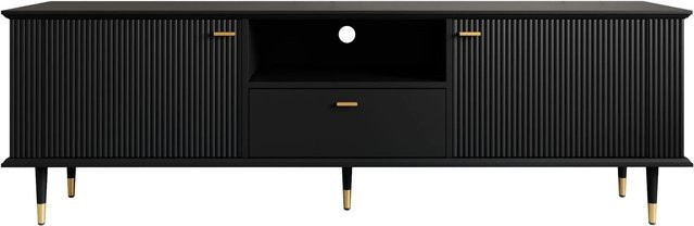 okwish TV Schrank in Schwarz mit Soft-Close-Schubladen und offenen Fächern für dein Wohnzimmer, B/T/H: 170 x 36 x 54 cm - Bild 1
