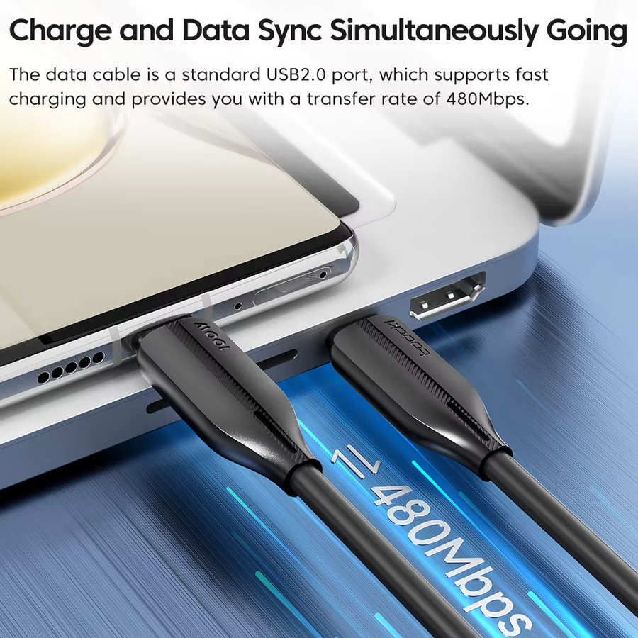 Toocki USB-C-auf-USB-C-Kabel mit 100 W und 5 A PD Schnellladefunktion in Schwarz - Bild 2