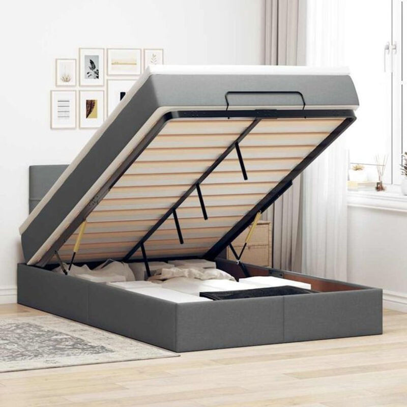 vidaxl Polsterbett Ottomane mit Matratze und LED in Anthrazit Grau B/T/H: 120 x 200 x 88 cm - Bild 1