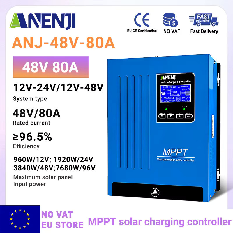 ANENJI 80A MPPT Solarladeregler für 12V 24V 36V 48V Solarbatterien in Blau - Bild 2